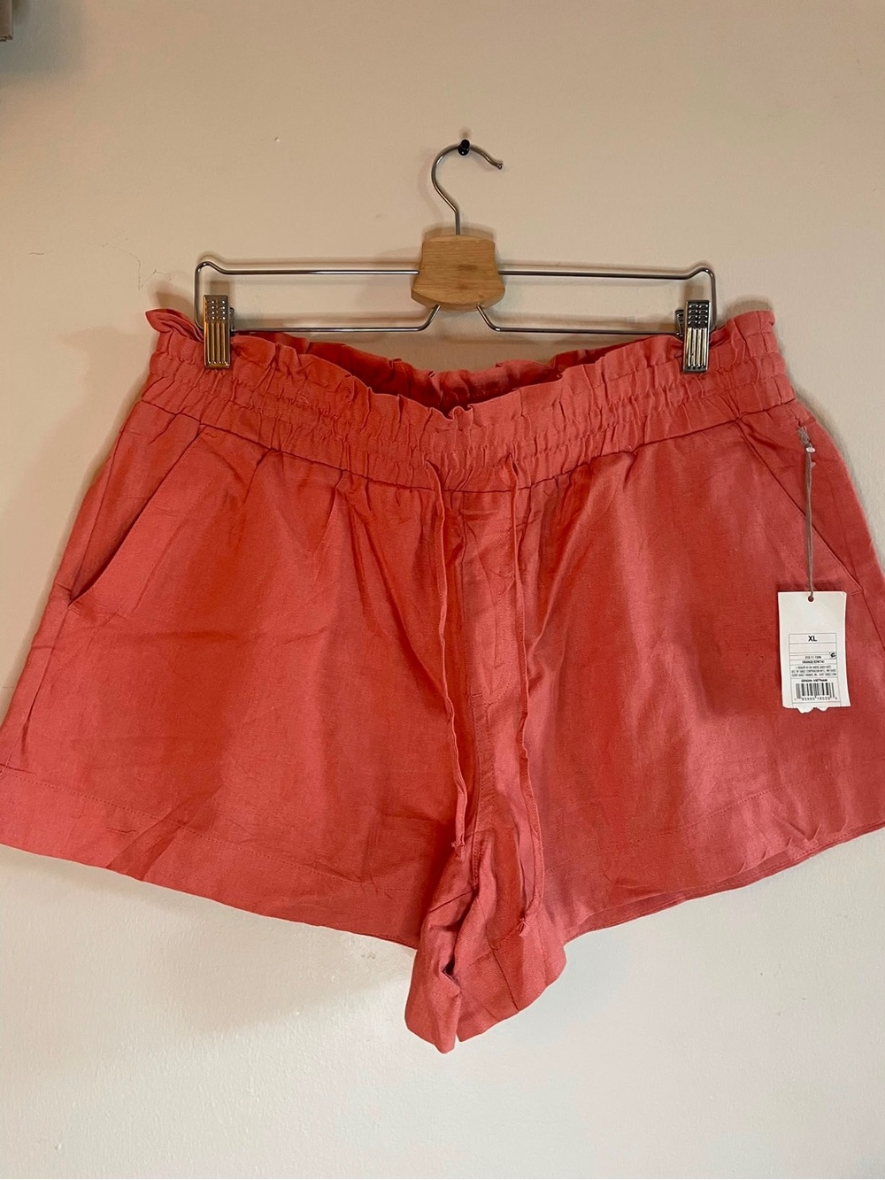 a new day Coral High-Waist Elastic Linen-Blend Shorts